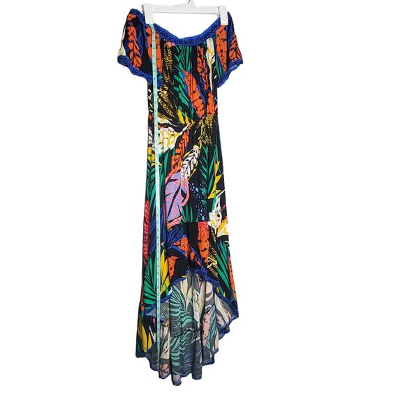Flying Tomato Colorful Tropical Off Shoulder Maxi Dress High Low Flowy Small - Picture 6 of 11